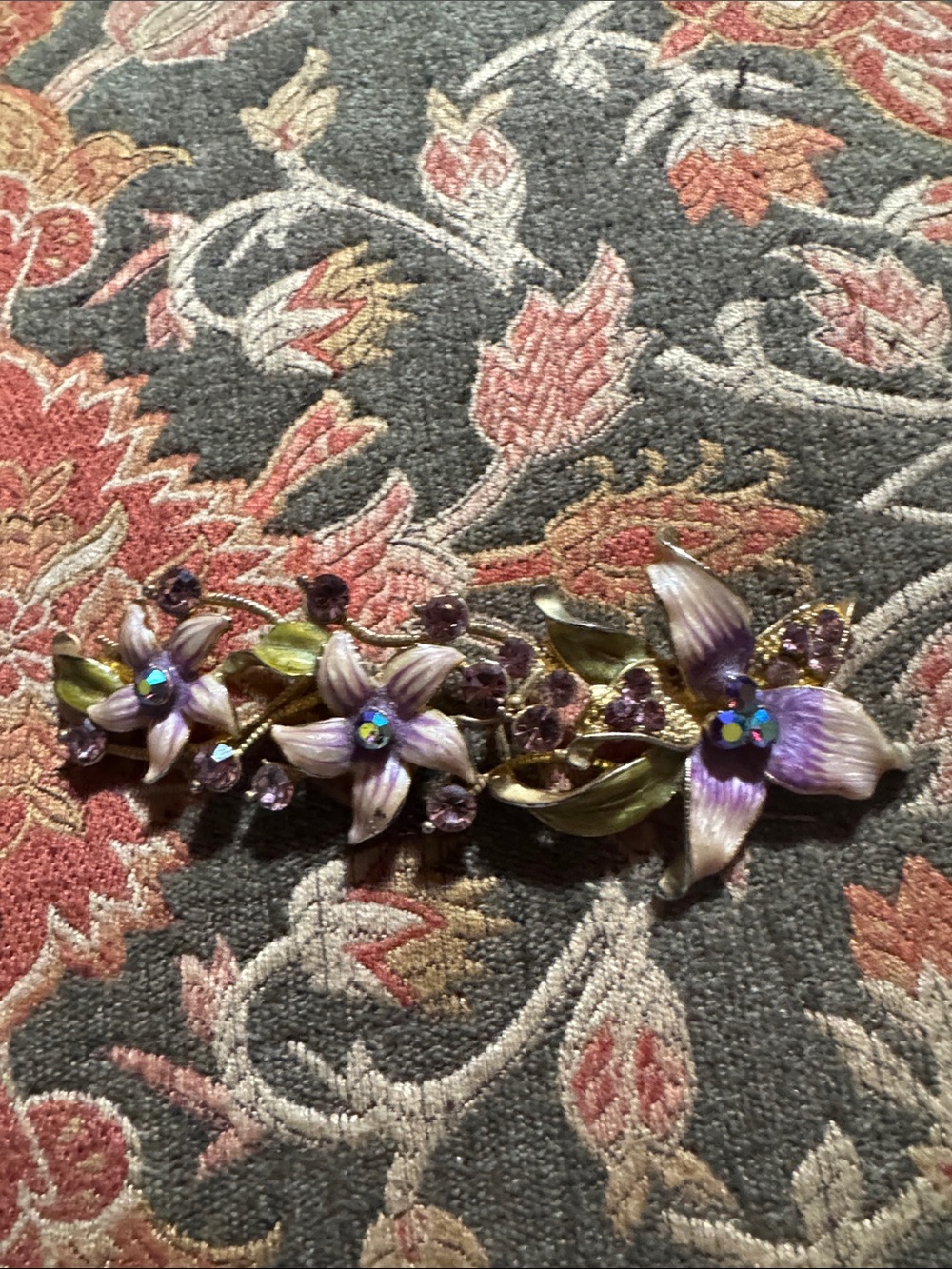 Elegant Purple Floral Hair Barrette with Green Leaves